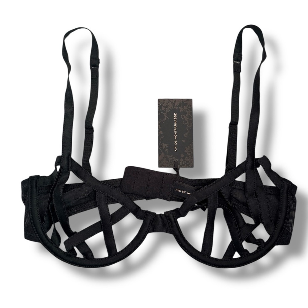 Kiki De Montpatnasse Black Silk Voyeur Cage Balconette Cutout Bra Size 32B - Picture 2 of 9